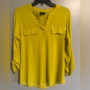Jones New York Signature Blouse Top 3/4 sleeve Chartreuse size Medium